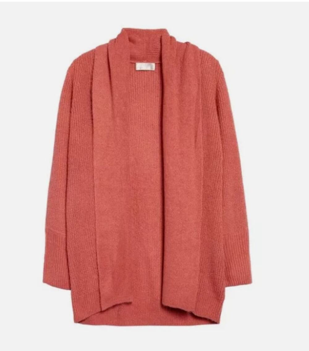 RACHEL PARCELL Shawl Collar Open Cardigan in Red Baroque Medium NEW $99